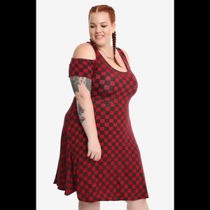 Midnight Hour Red&Black Checkered ColdShoulder Drs